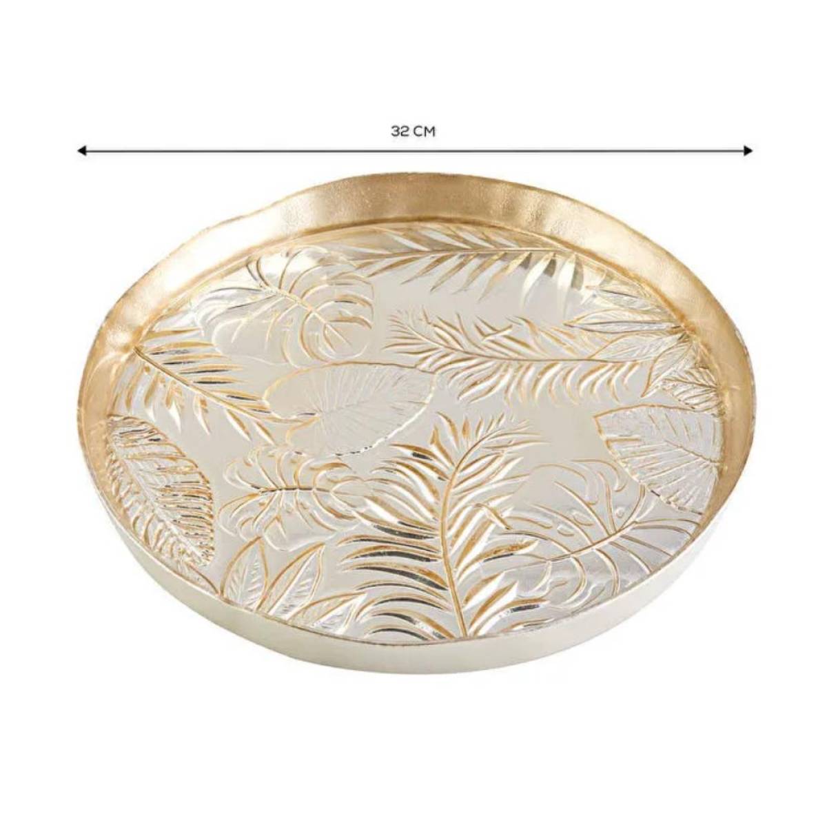 Karaca Glass Decorative Tray 32 Cm | Gold Leaf Pattern