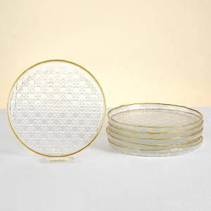 Karaca Hazeran 6-piece Glass Cake Plate Set - Gold Rim, 8683650393504
