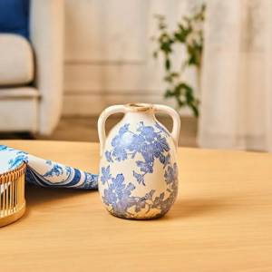 Karaca Marine Two-arm Decorative Vase 17.5 Cm - Blue/white