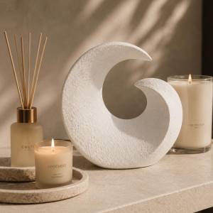 Modern Abstract Wave Sculpture 21 cm – Textured White Decorative Figurine Accent, SK871
