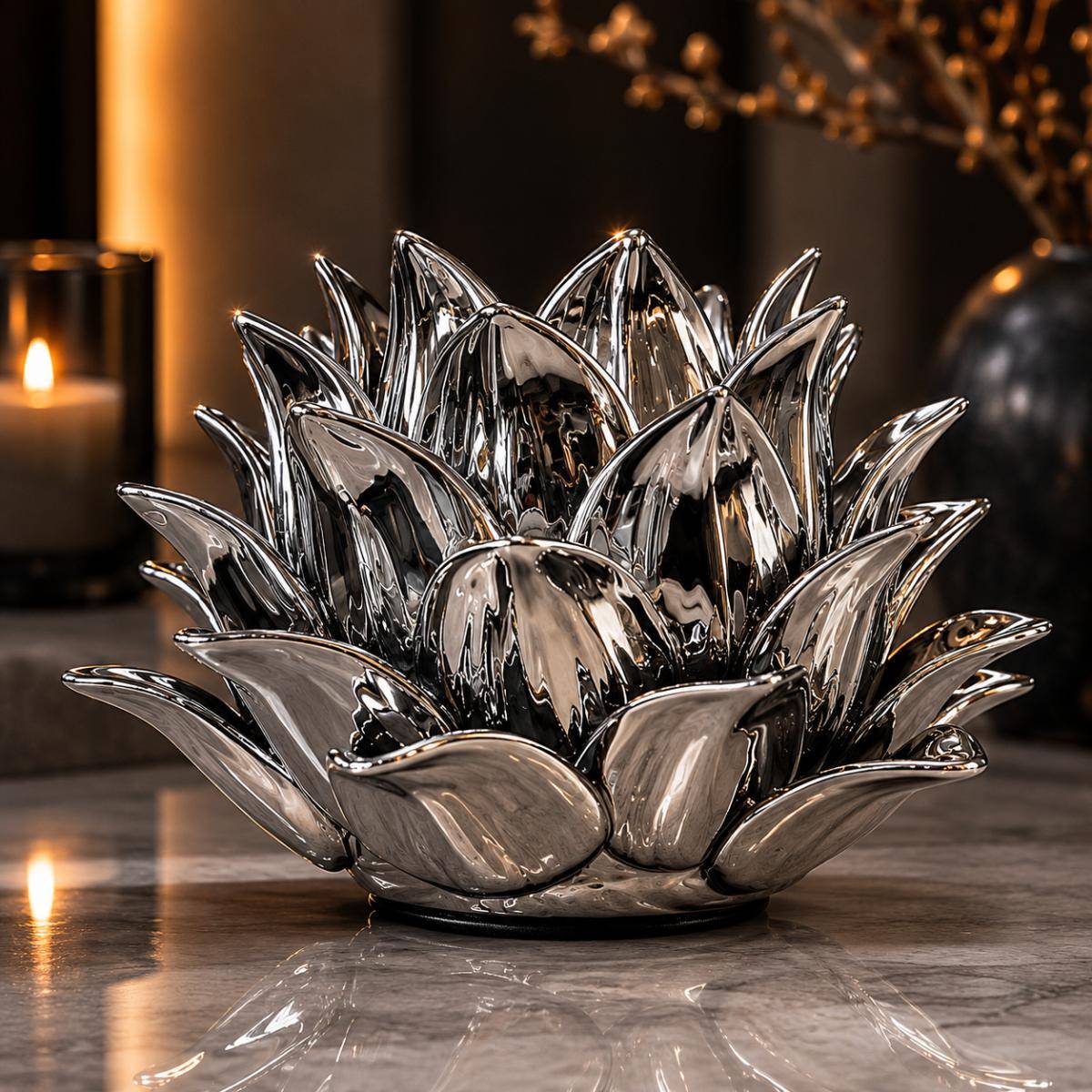 Luxury Chrome Lotus Decorative Sculpture – Medium, QX1020SL