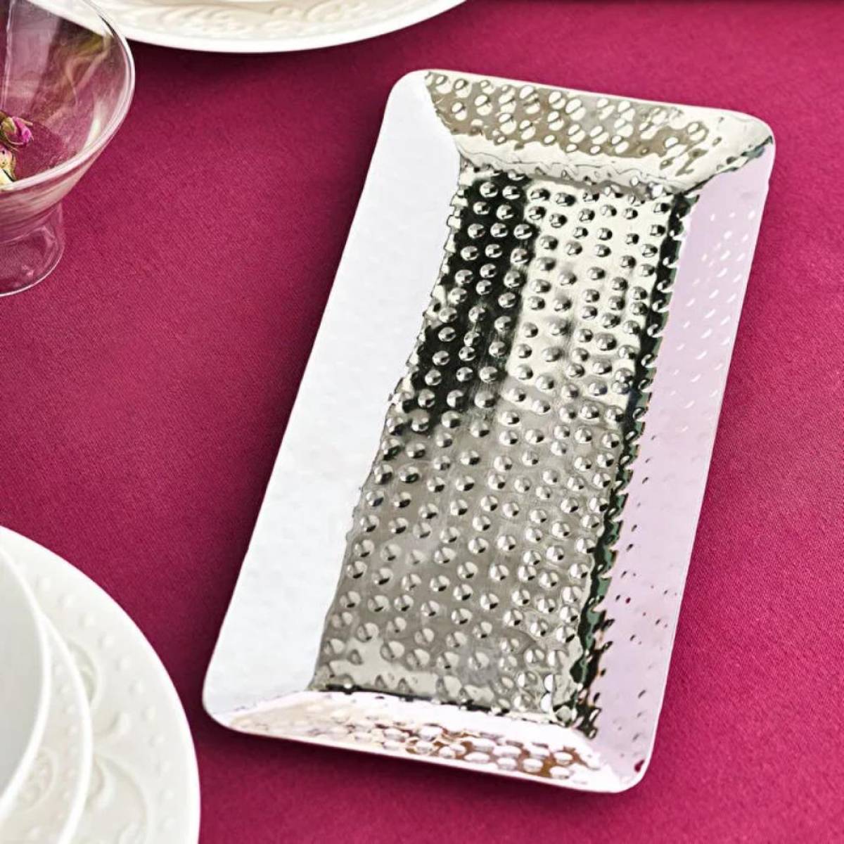 Karaca Home Loren Rectangular Decorative Tray 33×15 Cm - Silver