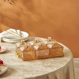 Karaca Maria 6-piece Decorative Serving Bowls Set With Lids And Tray - Amber