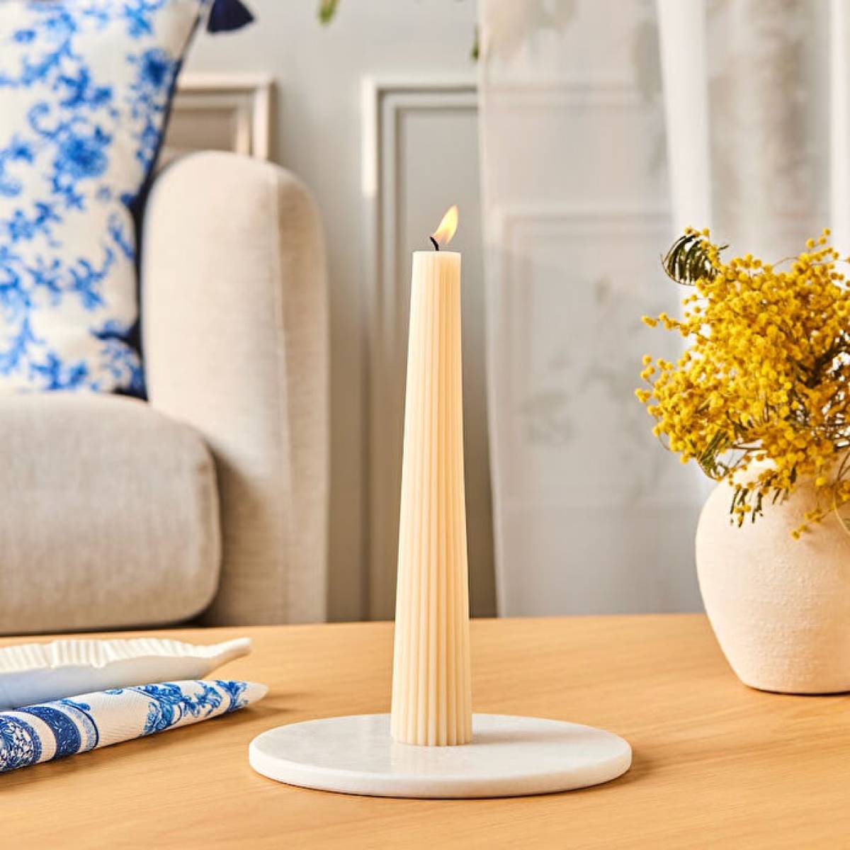 Karaca Home Striped Taper Candle 22 Cm - Beige | Elegant Decorative Candle