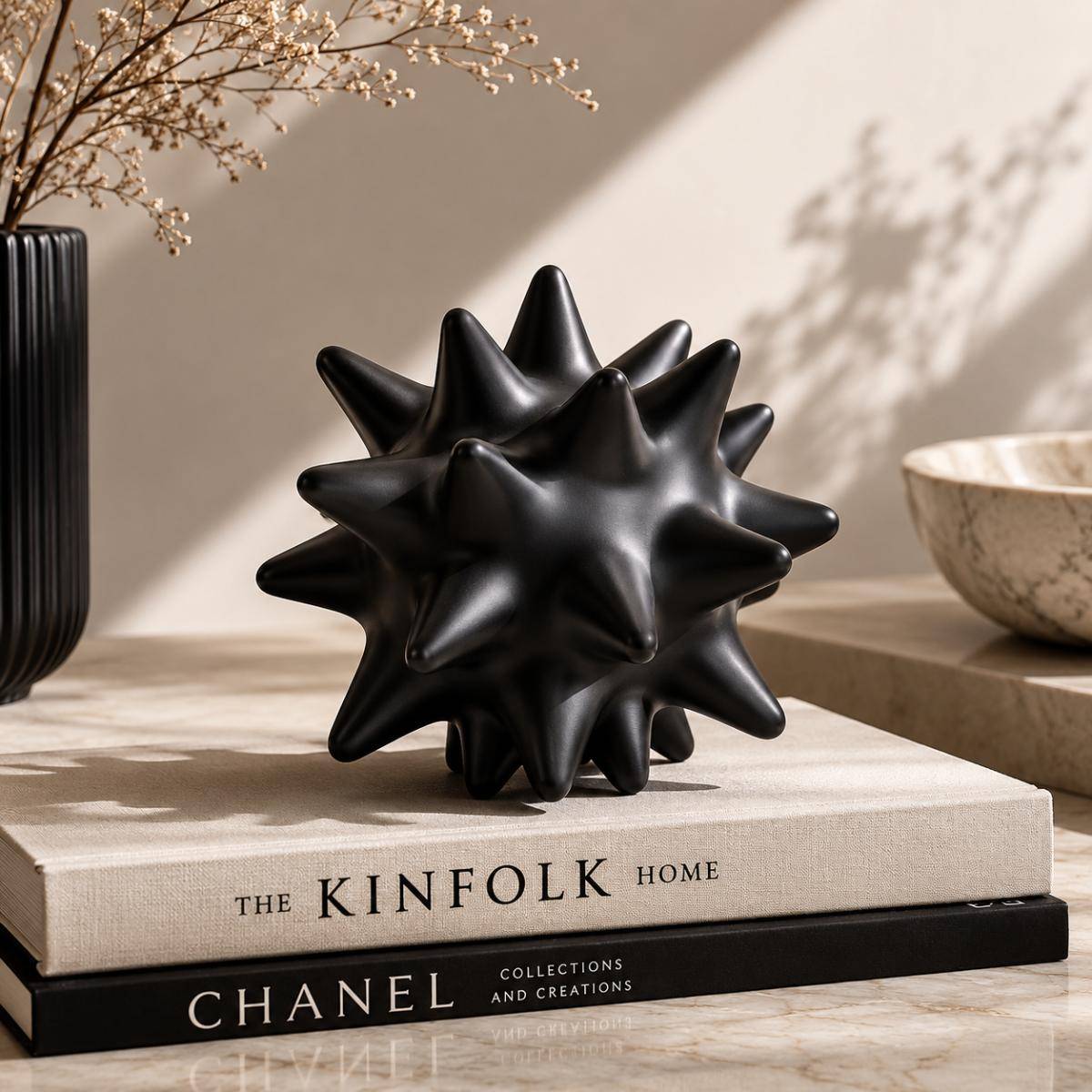 K120 2BLK 1 Matte Black Spiky Sculpture – Modern Artistic Décor, K120-2BLK