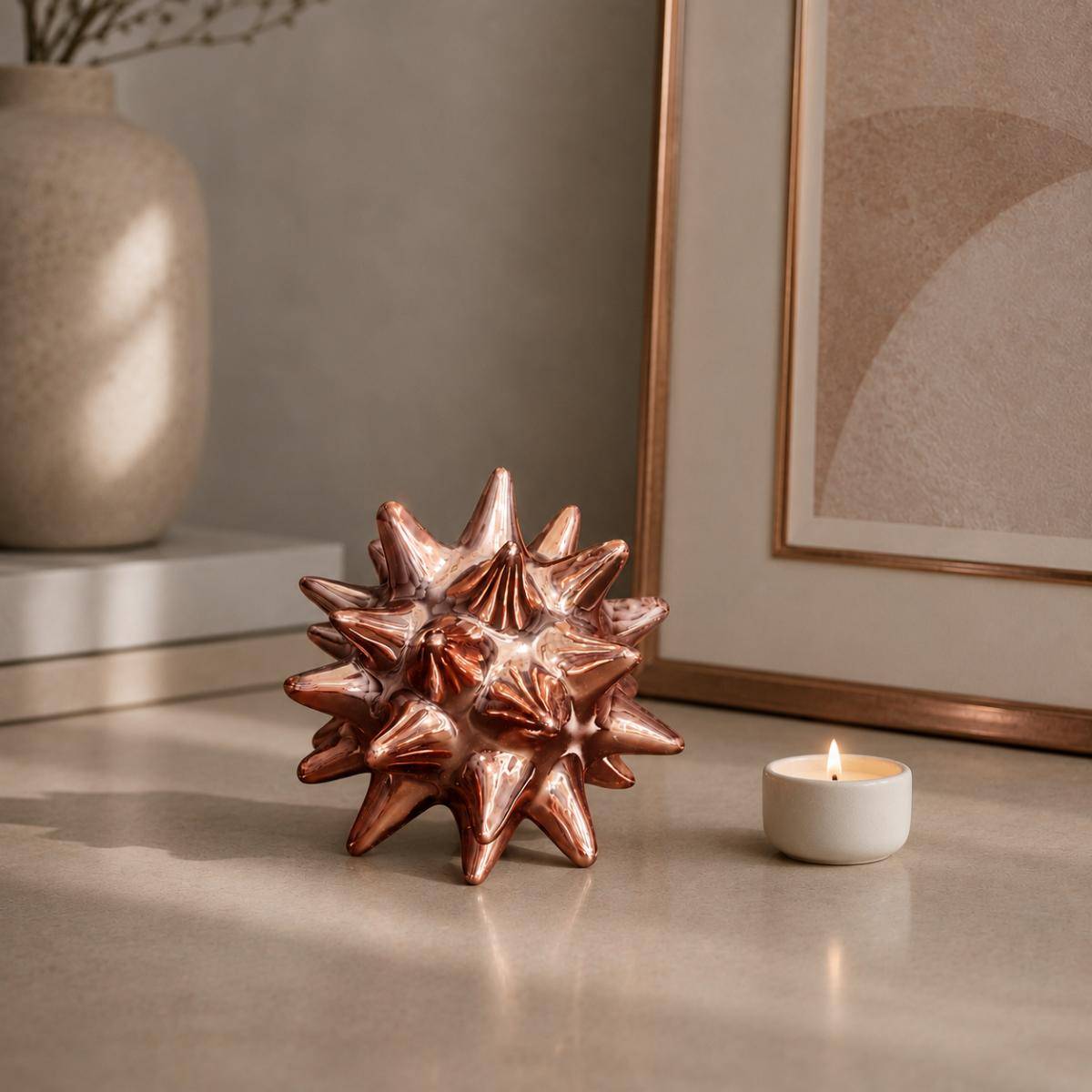 Charm-Chic Metallic Spiky Decor Sculpture – Luxury Modern Tabletop Accent | Rose Gold Finish, K120-1GD