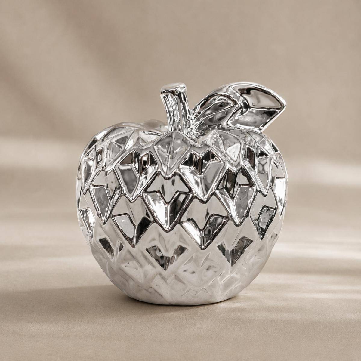Silver Apple Sculpture – Modern Luxury Ceramic Décor, A311-3SL
