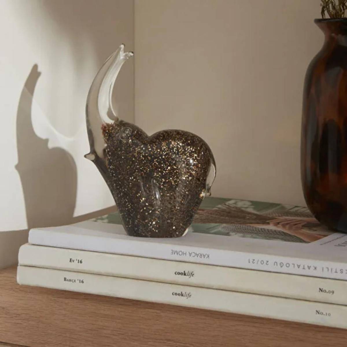 Karaca Home Fern Elephant Figurine 13 Cm | Glass Decorative Sculpture