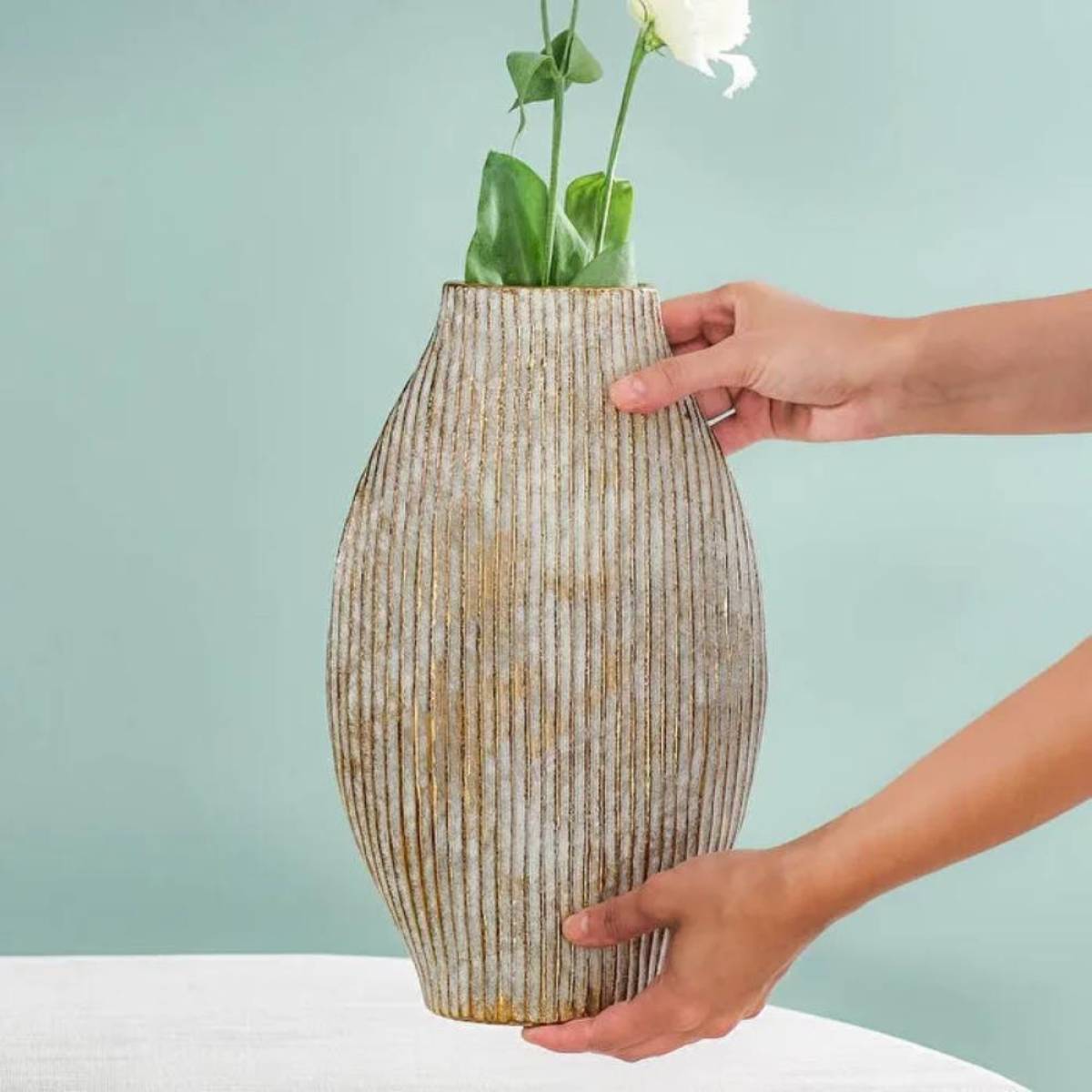 Karaca Novara Decorative Vase 44.5 Cm - Textured Ceramic