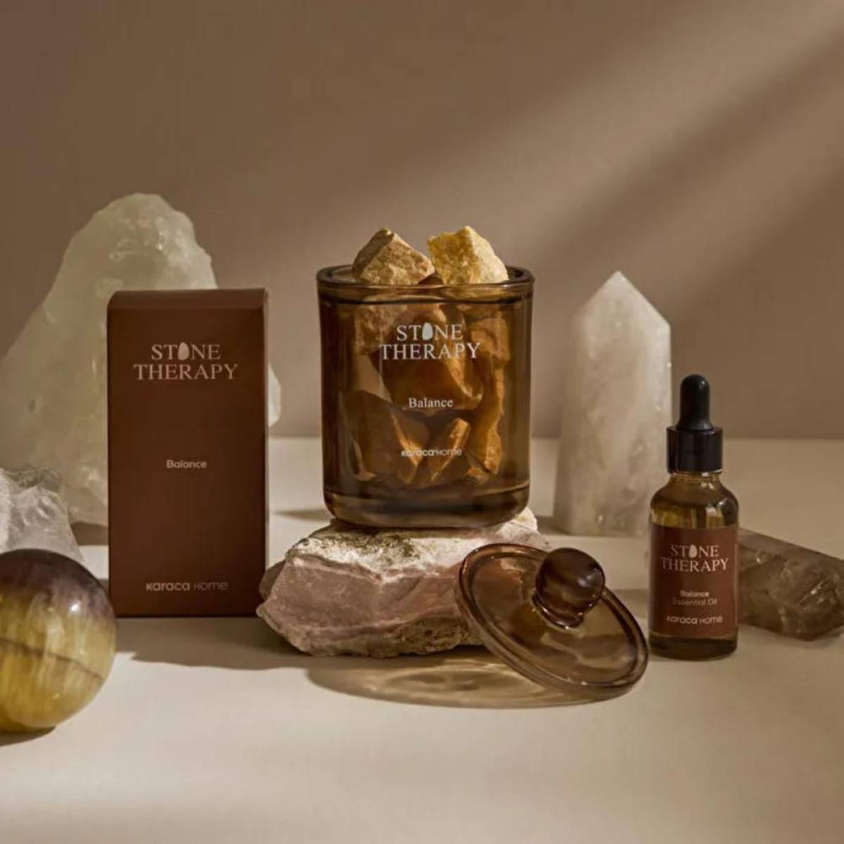 Karaca Home Stone Therapy Crystal Scent Stone Set - Balance | Herbal Aromatherapy Diffuser