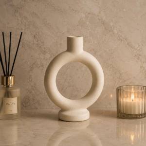 Ivory Loop Sculptural Vase 20 cm – Minimalist Luxury Ceramic Decor, SK544