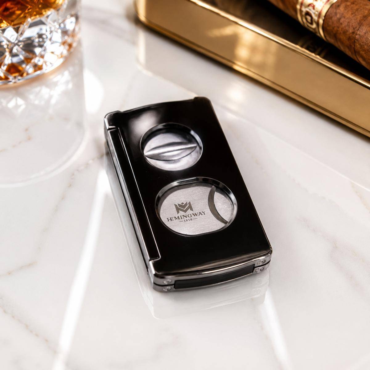 Hemingway Signature Series Cigar Cutter – Black Edition | V-cut & Round Cut, Hemcutblack