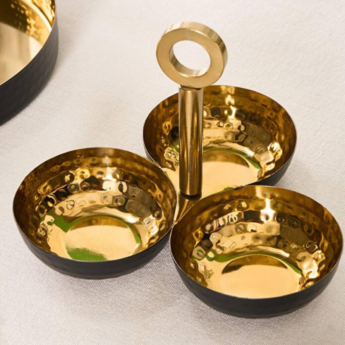 Karaca Home New Year Arven 3-compartment Decorative Snack Bowl Set - Black/gold