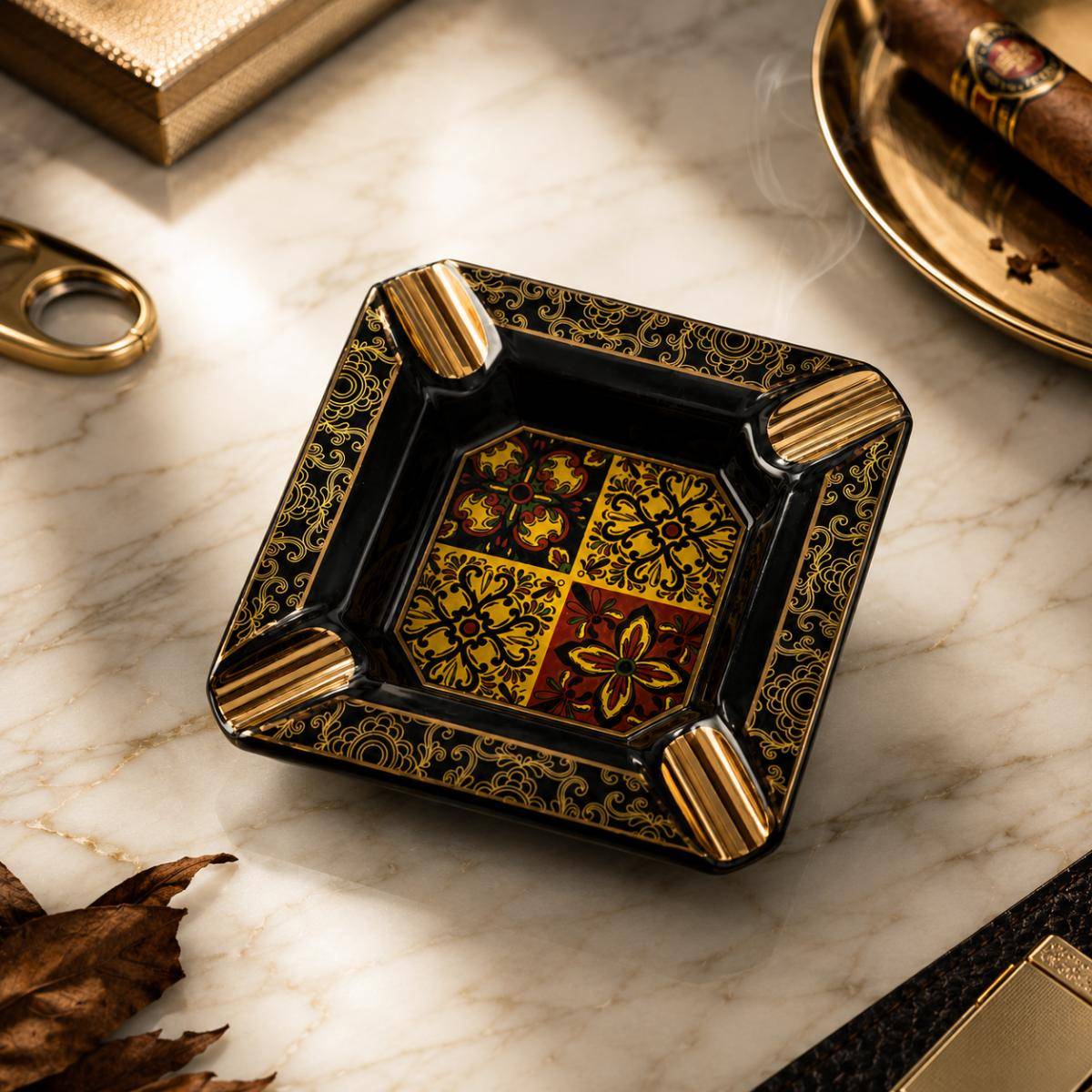 Lubinski Ceramic Cigar Ashtray – Luxury Black & Gold Edition, Lub-yja20032bk