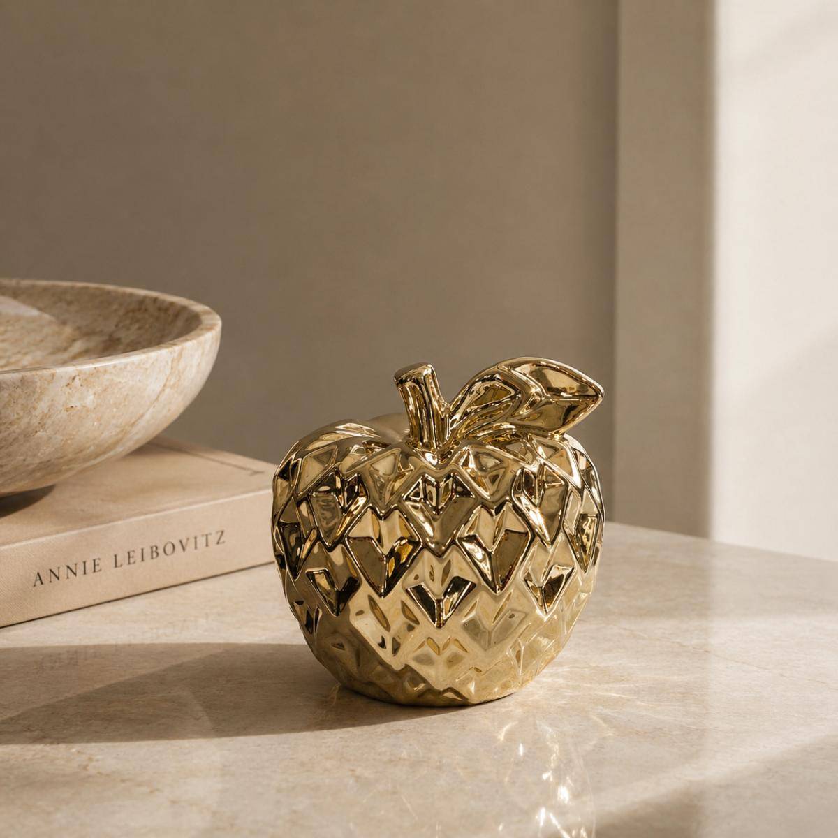 Golden Apple Sculpture – Modern Luxury Ceramic Décor, A311-3GD