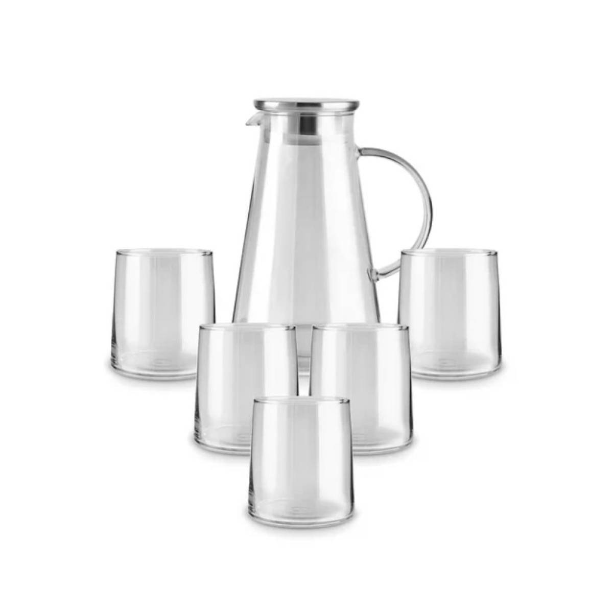 Karaca Serene 7-piece Tumbler Glass Set - Anthracite | 1.8 L Carafe Set