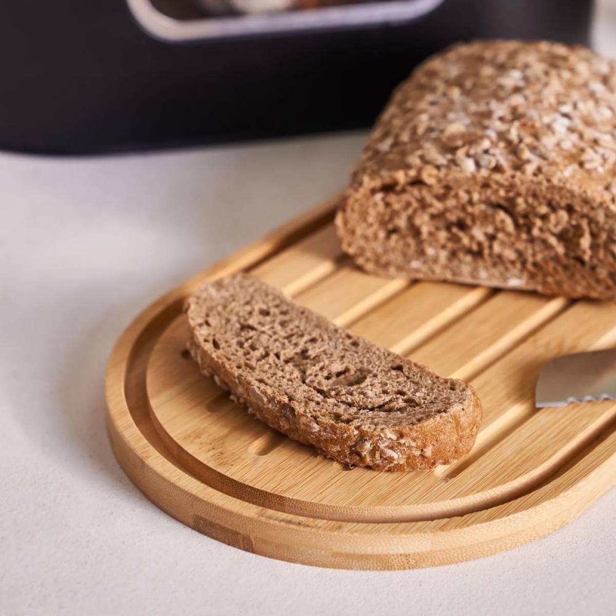 Karaca Stream 2-in-1 Bread Box And Cutting Board - Black | Steel And Bamboo Design