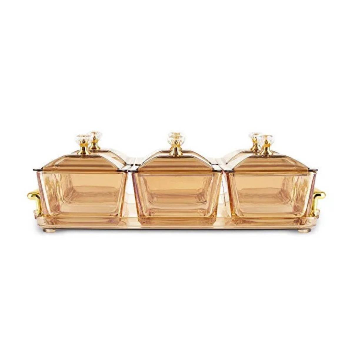 Karaca Maria 6-piece Decorative Serving Bowls Set With Lids And Tray - Amber