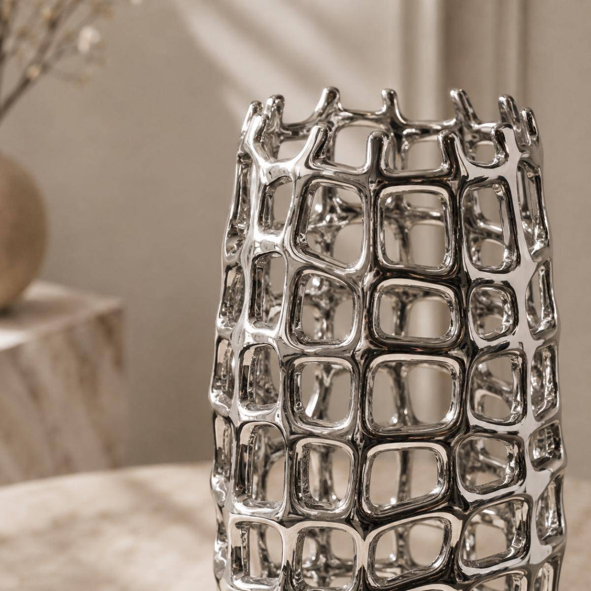 Luxe Openwork Silver Sculptural Vase 35 cm, K331-2SL