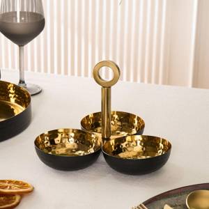 Karaca Home New Year Arven 3-compartment Decorative Snack Bowl Set - Black/gold
