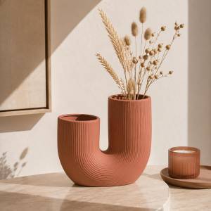 U-Shape Brick Ceramic Vase – Minimalist Modern Decorative Vase, SK875