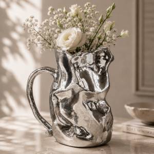 Luxe Silver Sculptural Ceramic Vase, SK564SL
