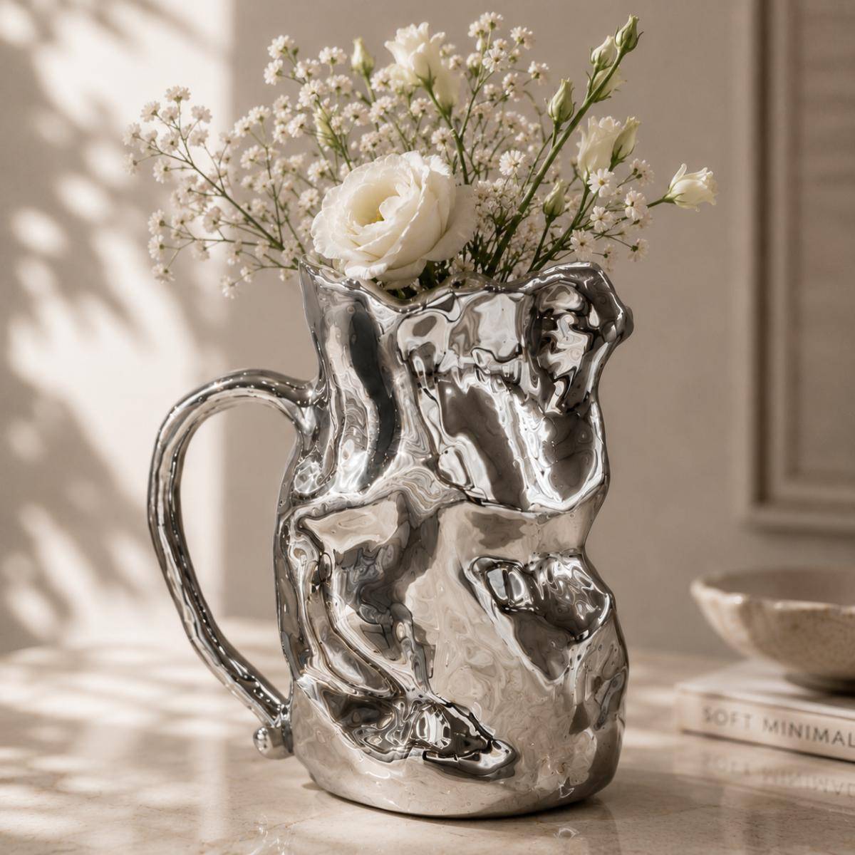 Luxe Silver Sculptural Ceramic Vase, SK564SL