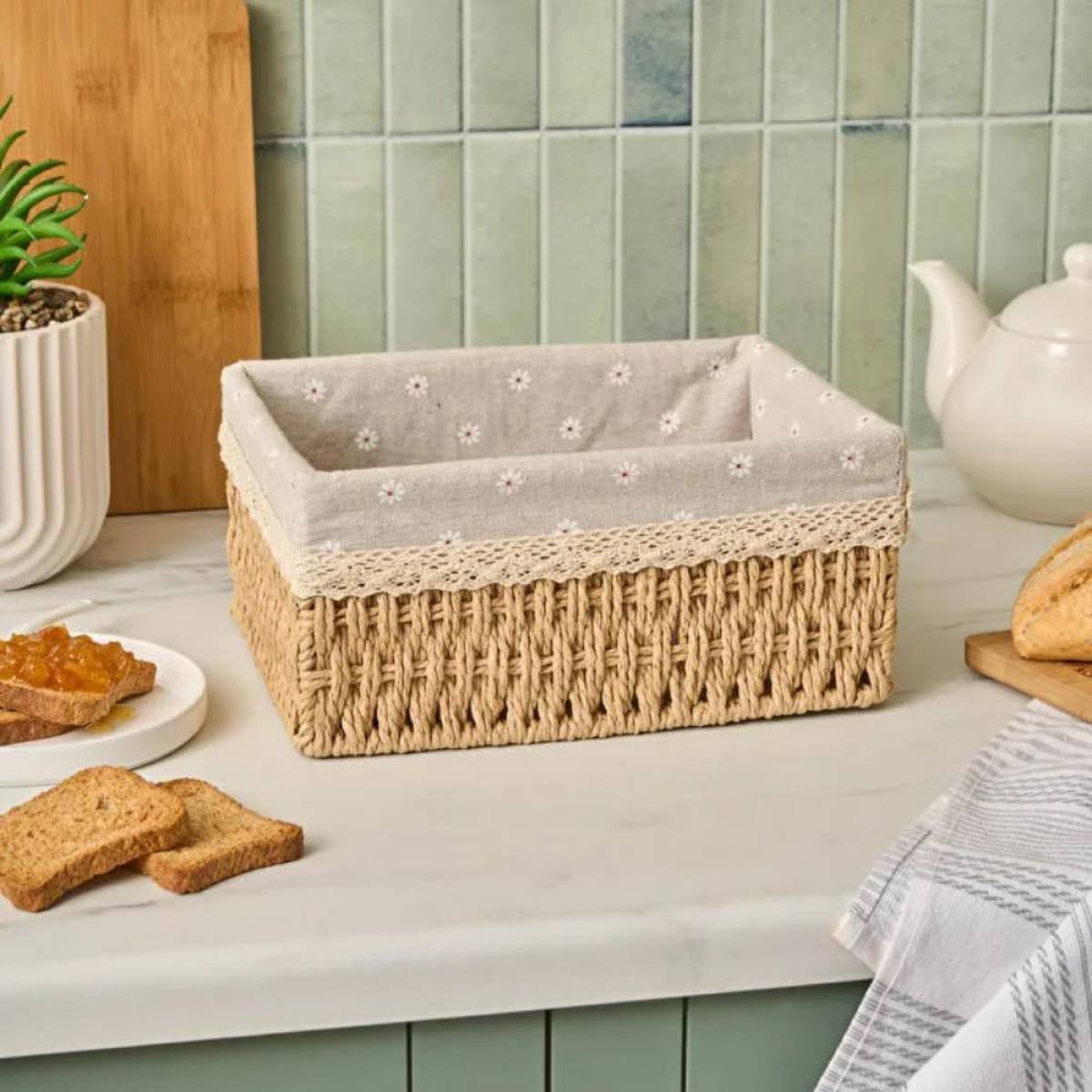 Karaca Olive Bread Basket 26 Cm - Beige Cream | Wicker Serving Basket