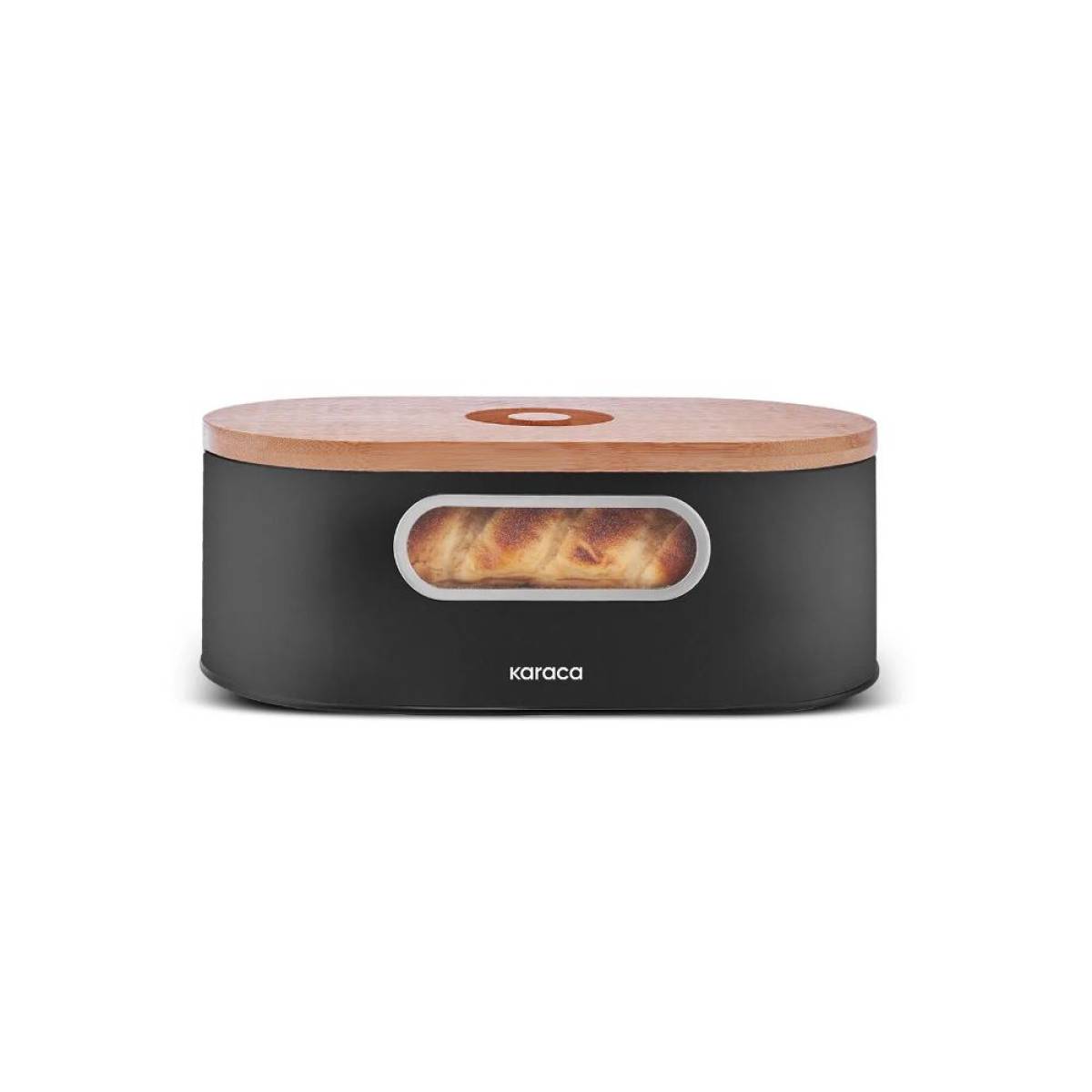 Karaca Stream 2-in-1 Bread Box And Cutting Board - Black | Steel And Bamboo Design