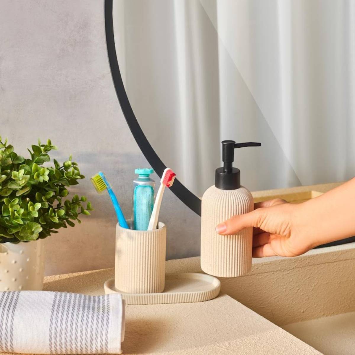 Karaca Marta 3-piece Beige Bathroom Accessory Set - Dolomite Stone Finish