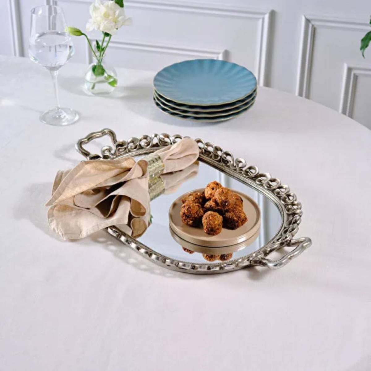 Karaca Home Corrine Polyresin Decorative Tray With Mirror Base