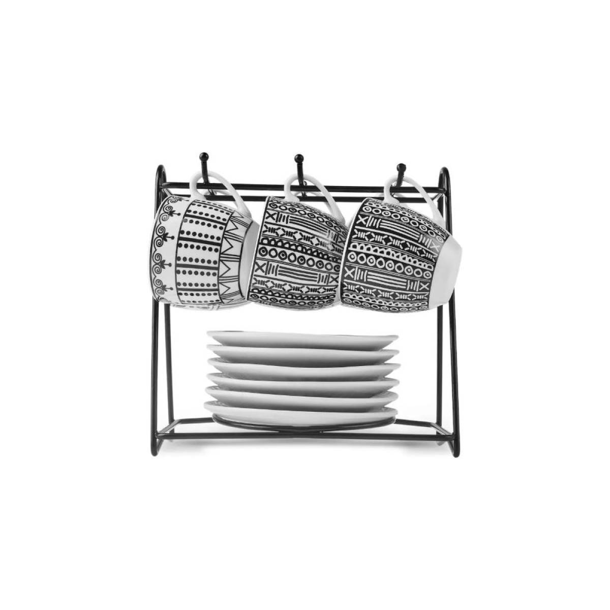 Karaca Altos 6-piece Coffee Cup Set With Metal Stand - 90 Ml | Bone Porcelain