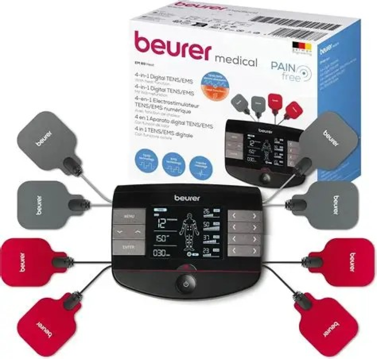 Beurer EM 89 Digital TENS/EMS Device with 4-in-1 Function for Pain Therapy, Muscle Stimulation, Massage and Heat Therapy