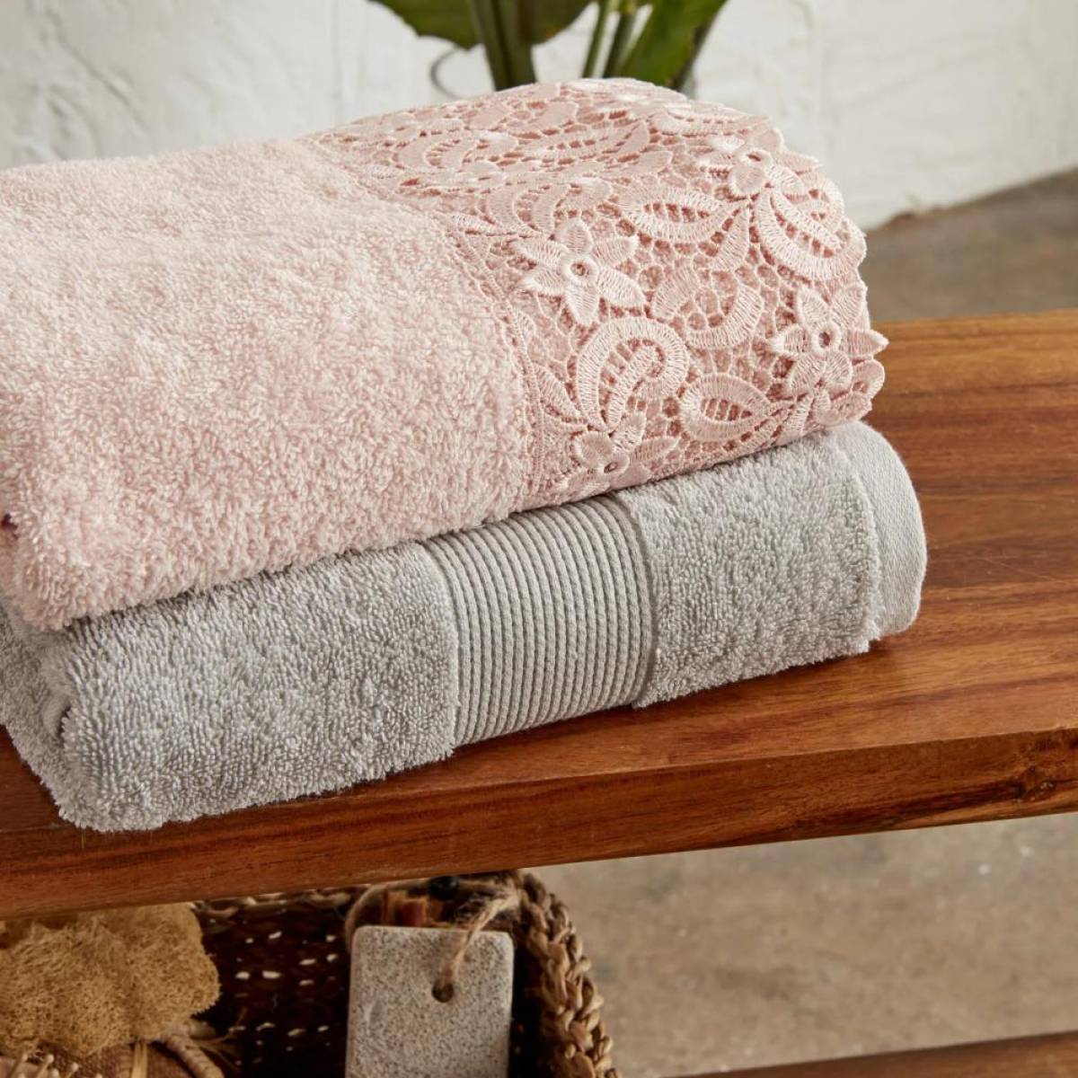 Karaca Home Ring Lace 9-piece Family Bathroom Set - Powder/grey