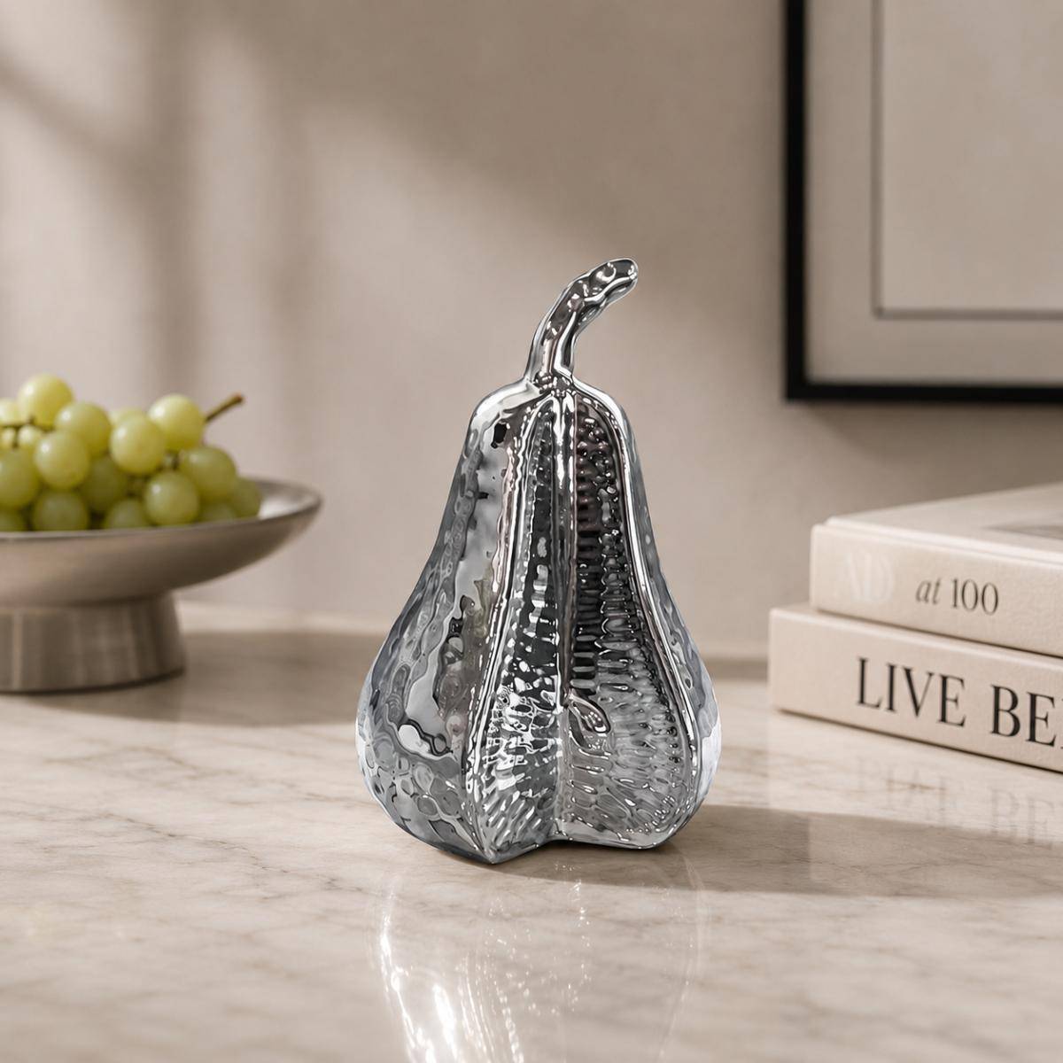 Silver Pear Sculpture – Luxury Decorative Accent, K300-2SL