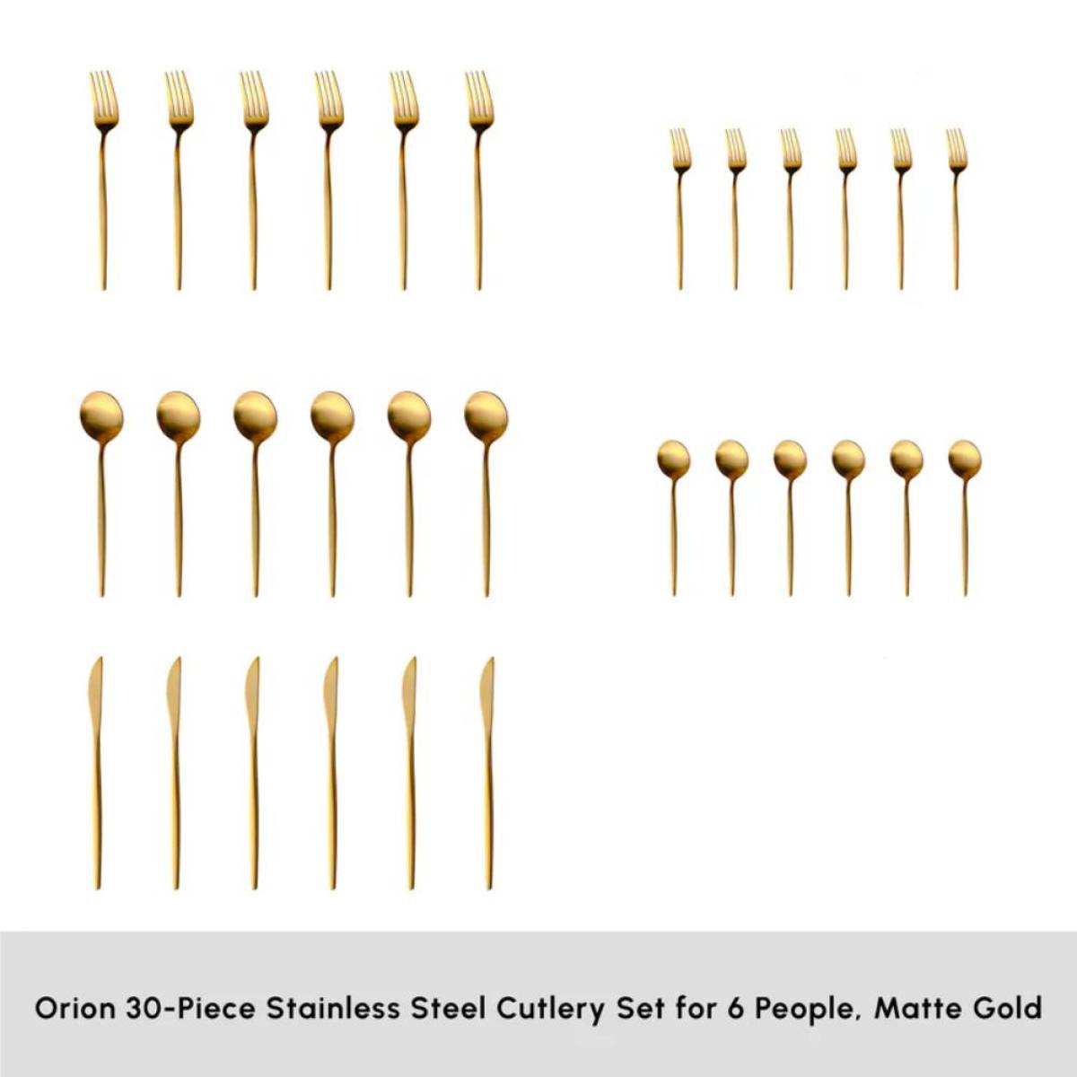 Karaca Orion 30-piece Cutlery Set For 6 People - Matte Gold | 18/10 Stainless Steel, 153.03.08.1900