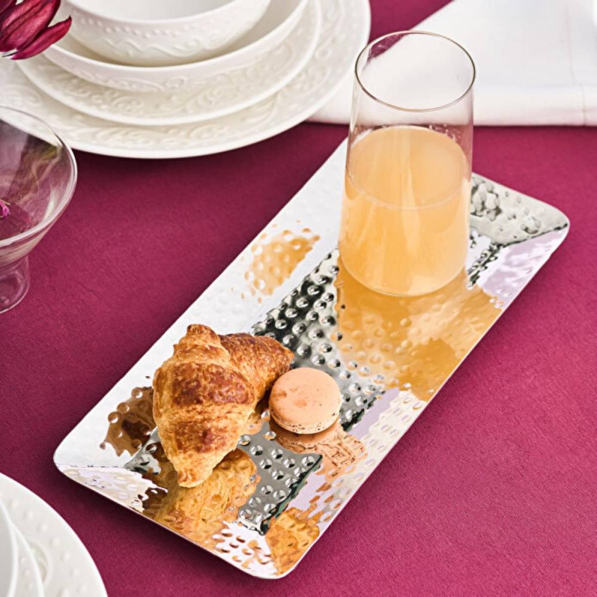 Karaca Home Loren Rectangular Decorative Tray 33×15 Cm - Silver