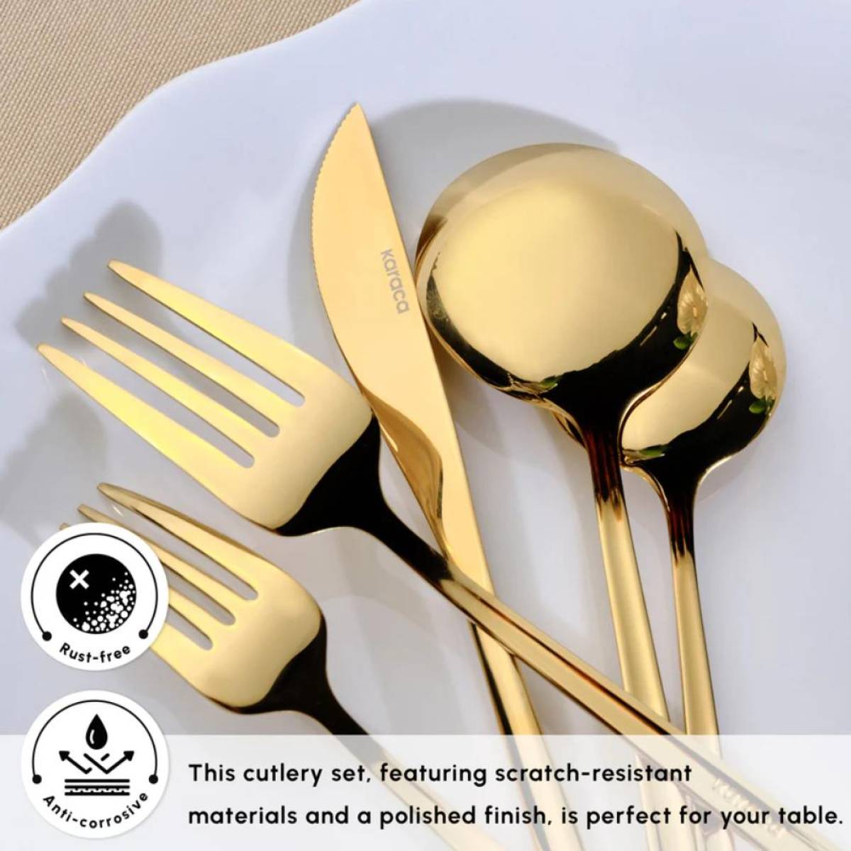 Karaca Orion 30-piece Cutlery Set For 6 People - Shiny Gold | 18/10 Stainless Steel (304 Grade), 153.03.08.1902