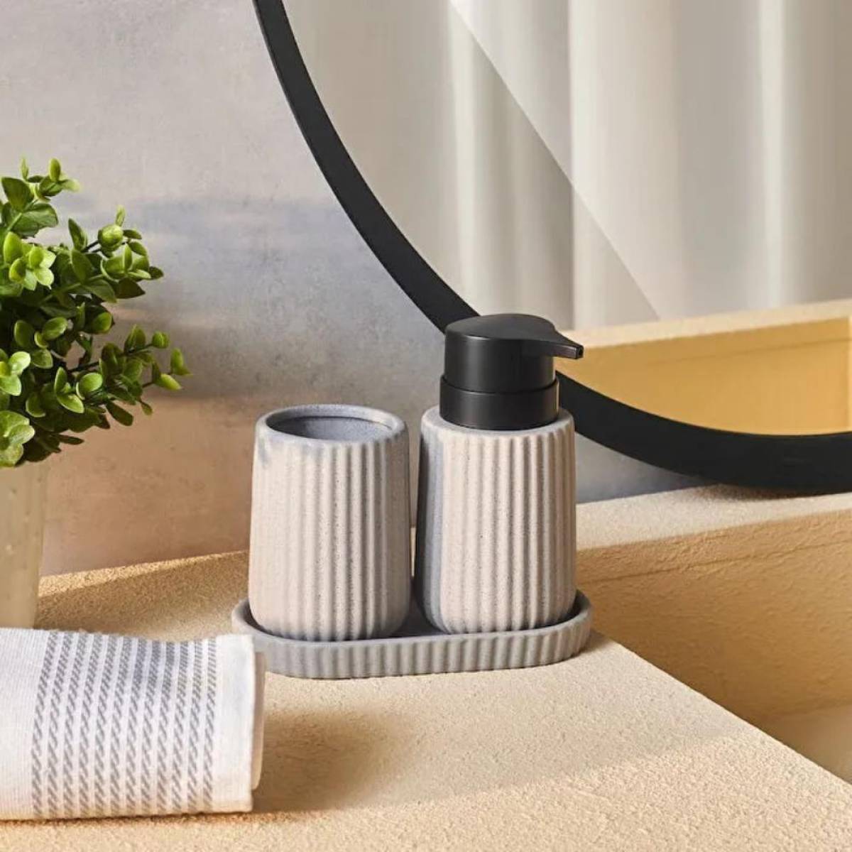 Karaca Trina 3-piece Grey Bathroom Accessory Set - Dolomite Stone Finish