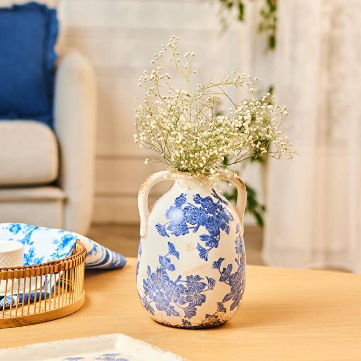 Karaca Marine Two-arm Decorative Vase 21.5 Cm - Blue/white