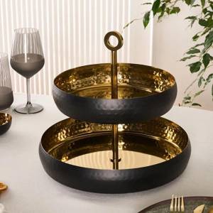 Karaca Arven 2-tier Decorative Serving Tray 26×32 Cm - Black/gold