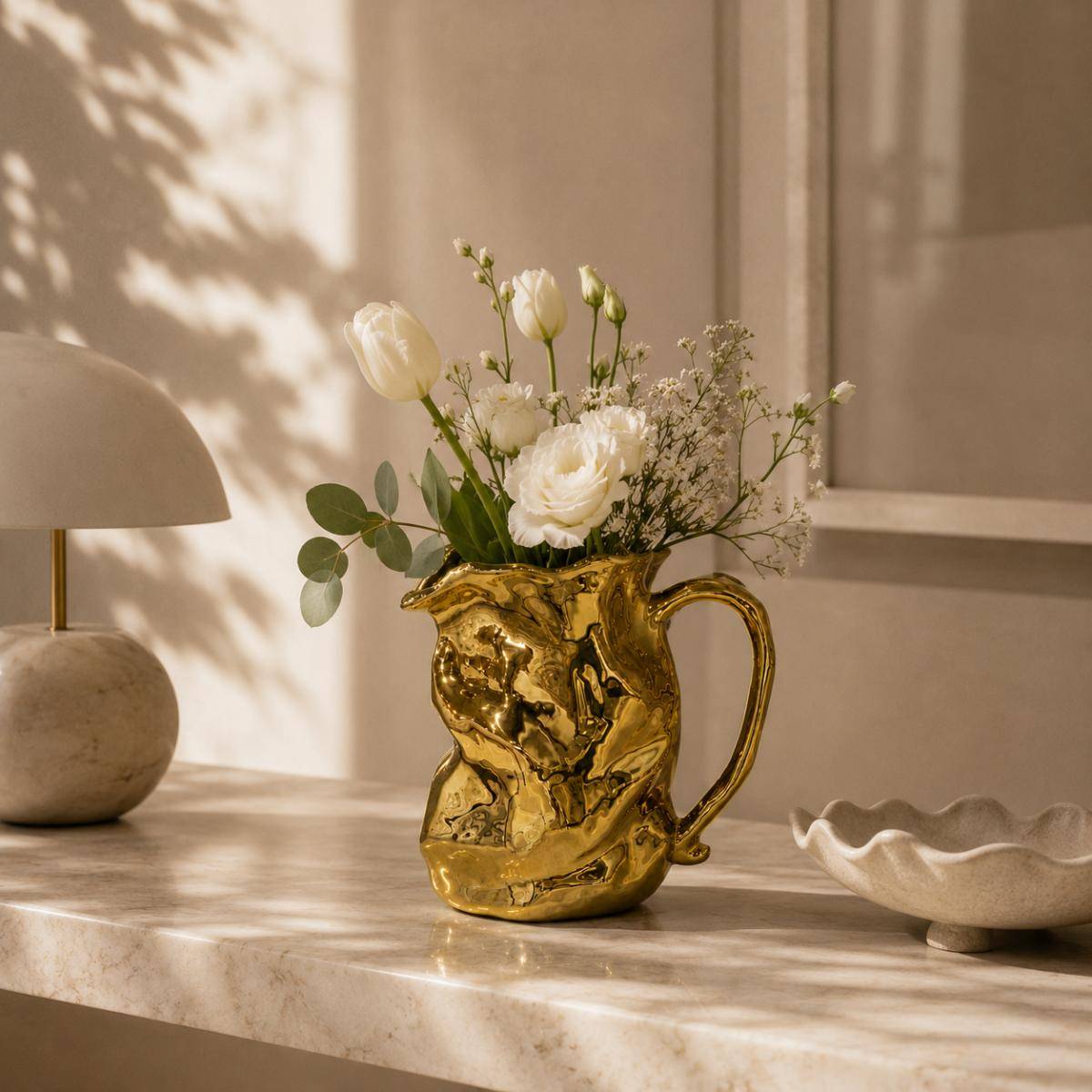 Luxe Gold Sculptural Ceramic Vase, SK563GD