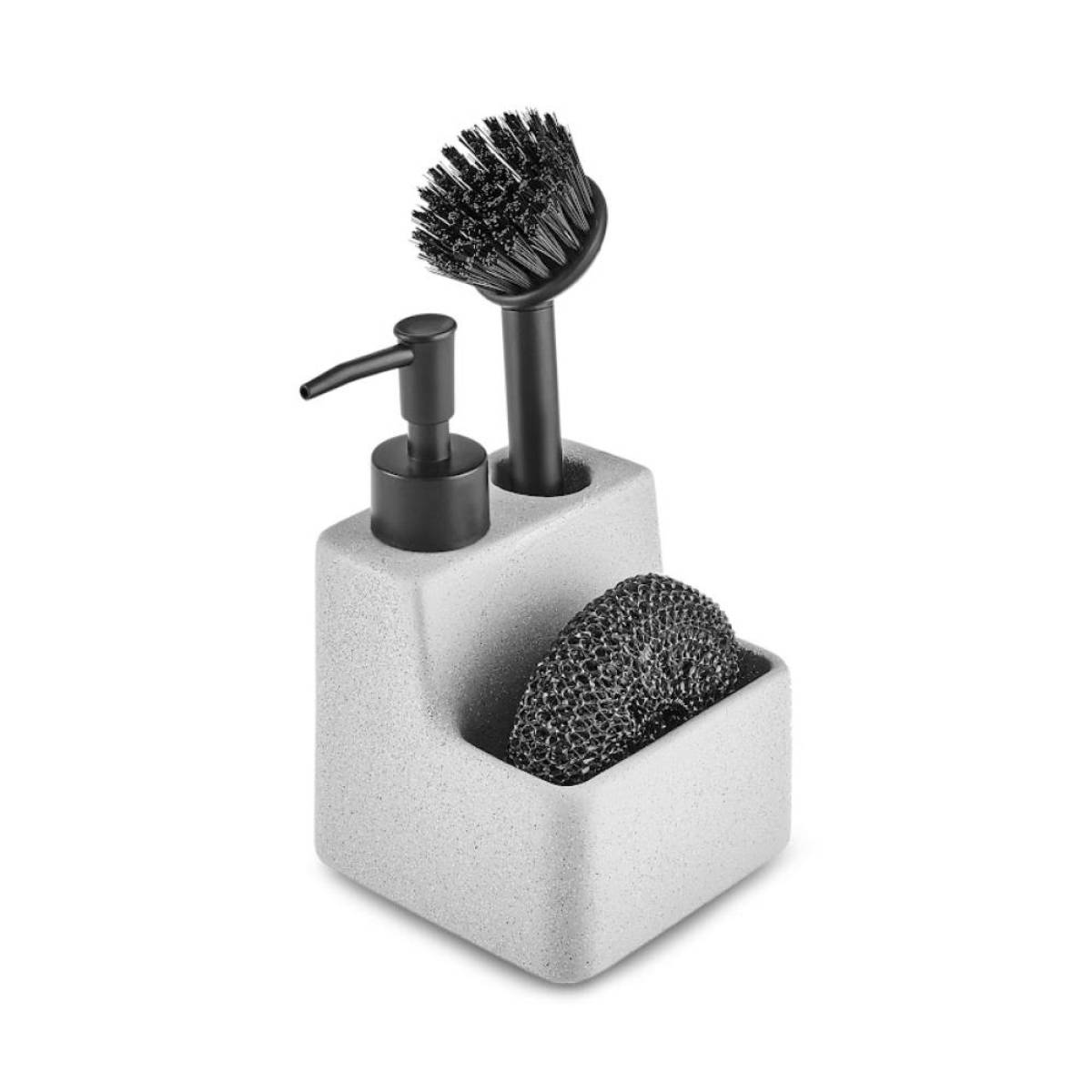 Karaca Darin Multifunction Soap Grey Dispenser And Kitchen Organizer 550 Ml | 3-in-1 Countertop Set