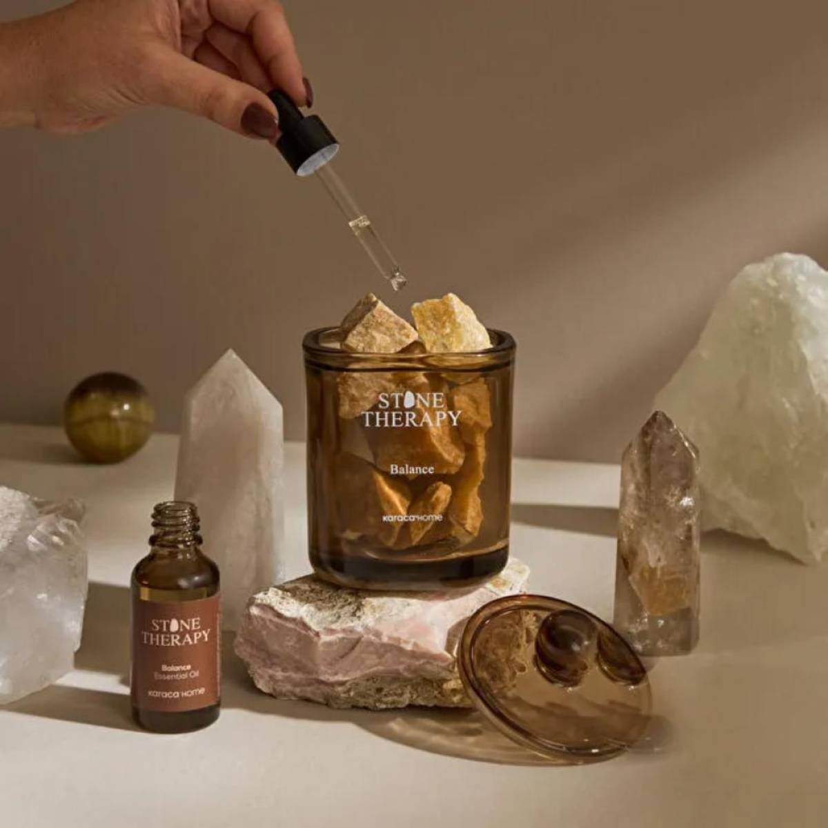 Karaca Home Stone Therapy Crystal Scent Stone Set - Balance | Herbal Aromatherapy Diffuser