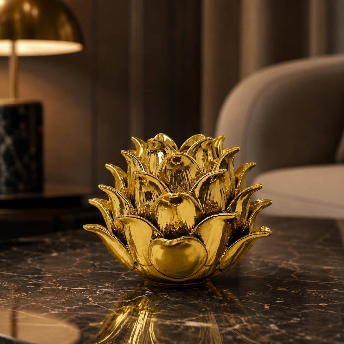 Luxury Golden Lotus Decorative Sculpture – Large, QX1019GD