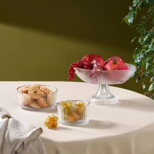 Karaca Pierre 3-piece Glass Serving Set - Plain Gold Gilded | Elegant Serving Stand, 153.09.01.3136