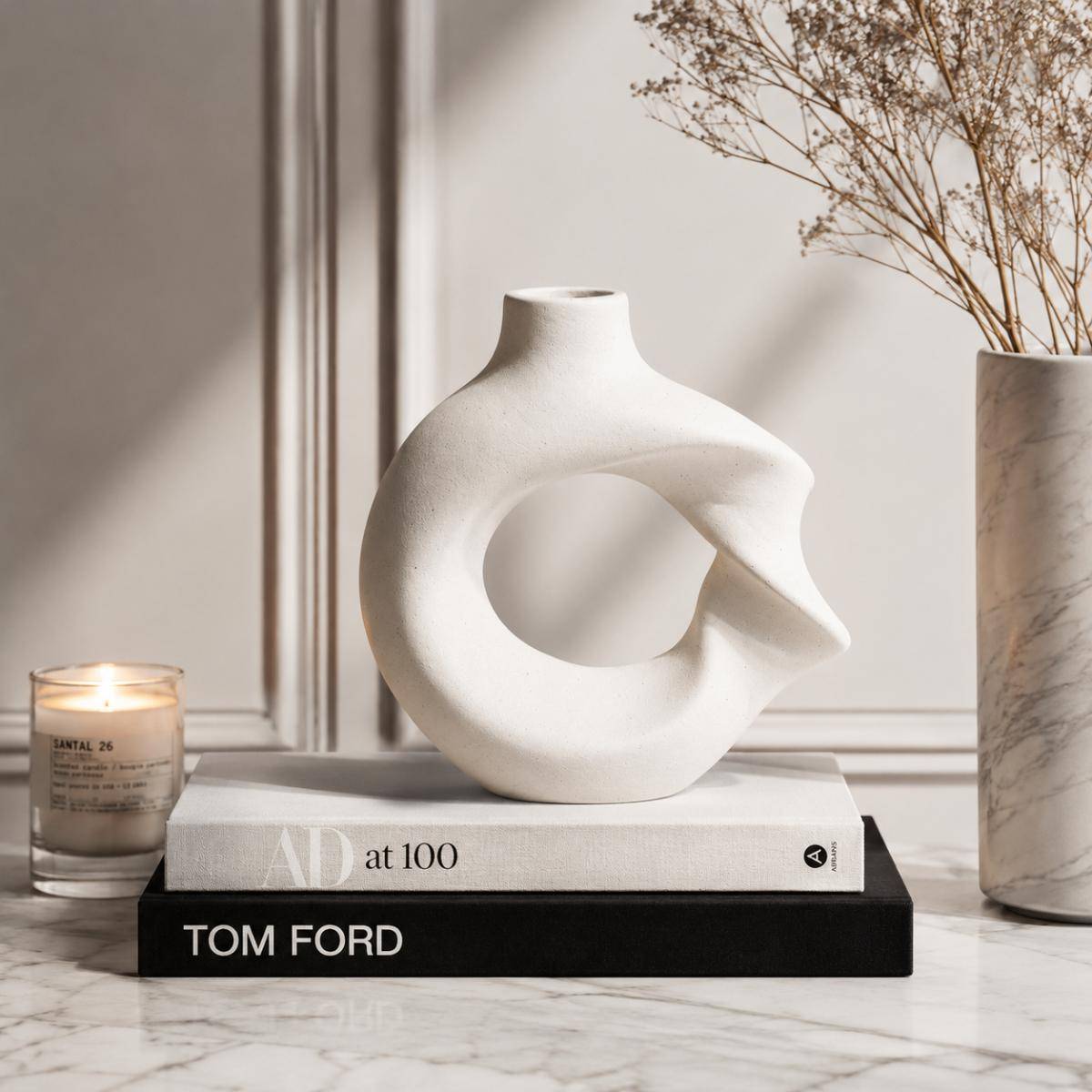 LuxeForm Abstract Ceramic Vase – Modern Sculptural White Décor Piece, SK541