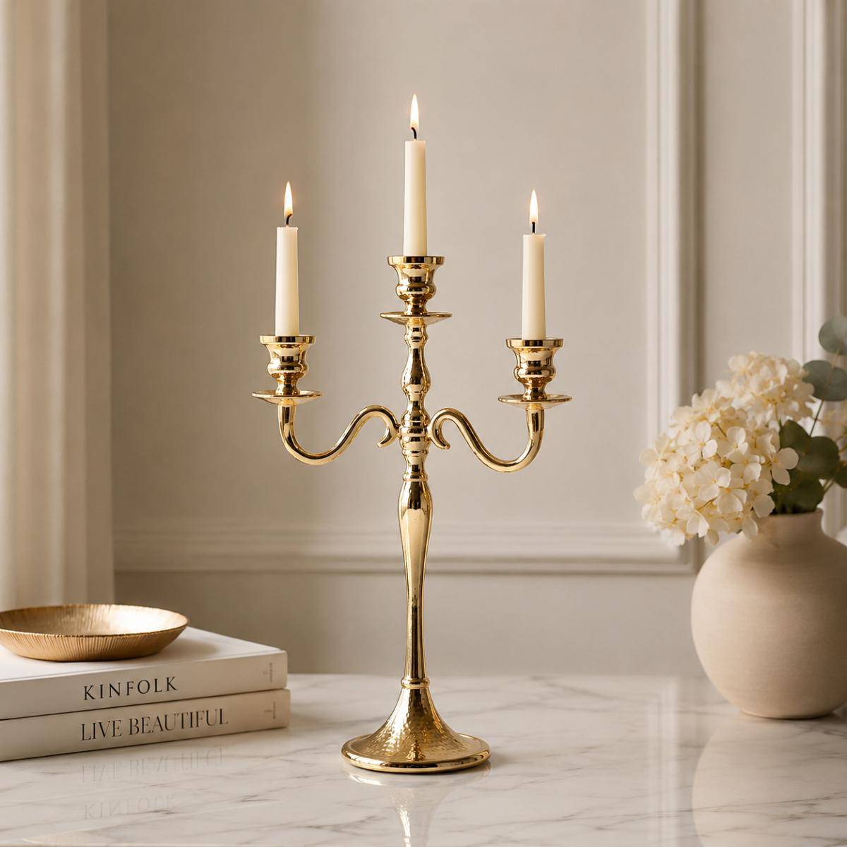 Karaca Home Rena Triple-holder Candlestick 44.5 Cm - Gold