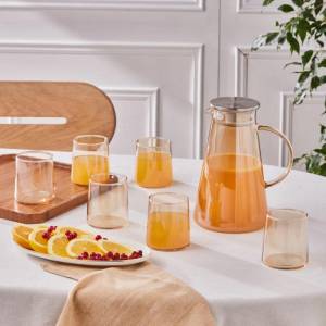 Karaca Serene 7-piece Tumbler Glass Set - Amber | 1.8 L Carafe Set