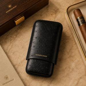 Hemingway Portable Cigar Case – 3 Cigars Holder Premium Leather Black, Hmw3pbk